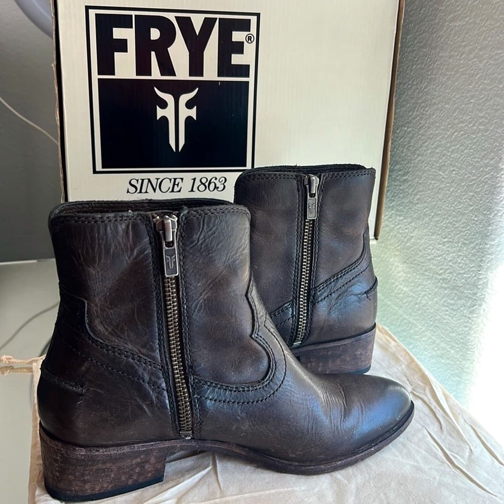 FRYE Ray Seam Short Ankle Wapu Bootie Brown Leather with Box Women 5.5 - Thumbnail 5