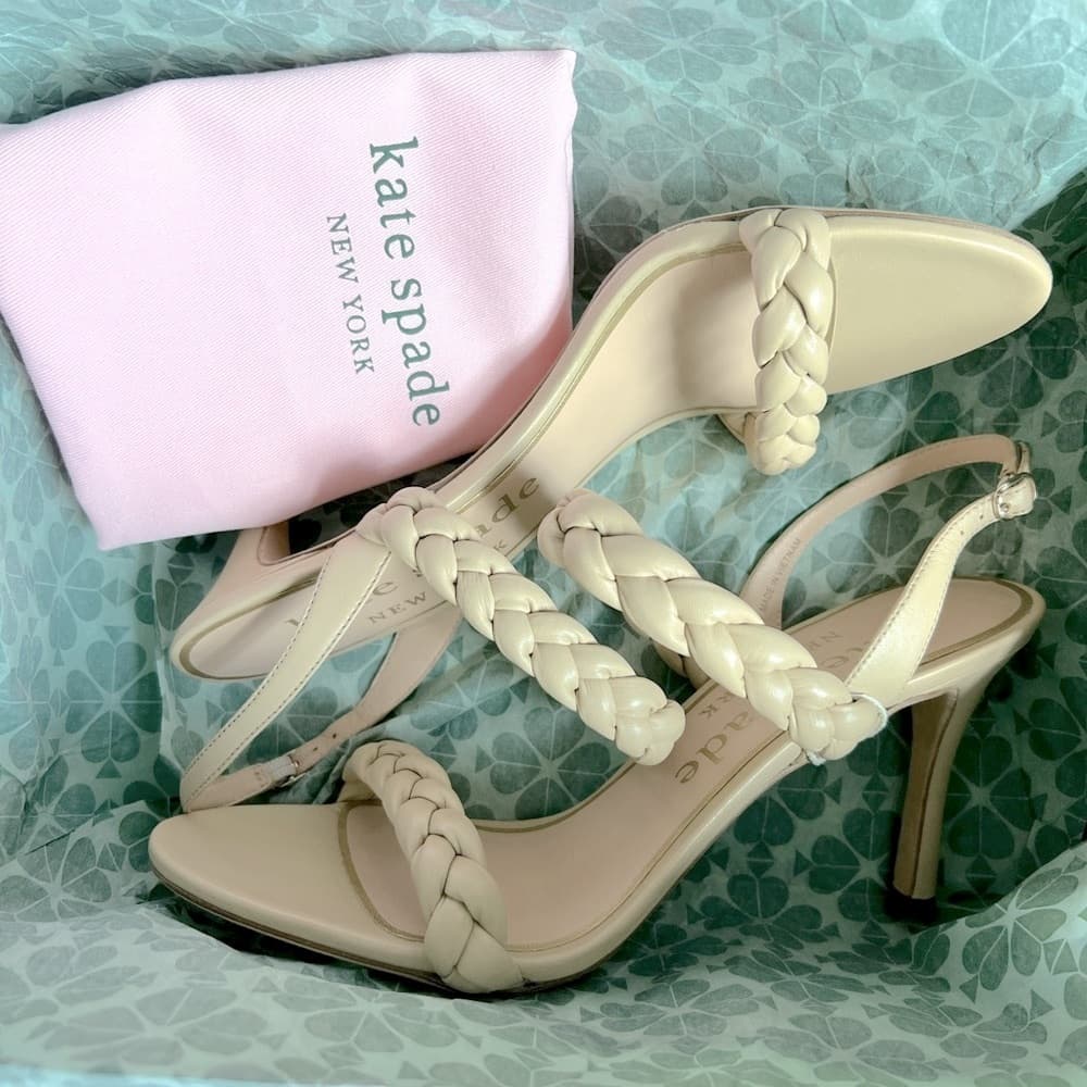 KATE SPADE New York Braided Saffron Leather Nude Slingback Sandal US 8.5 NEW - Thumbnail 10