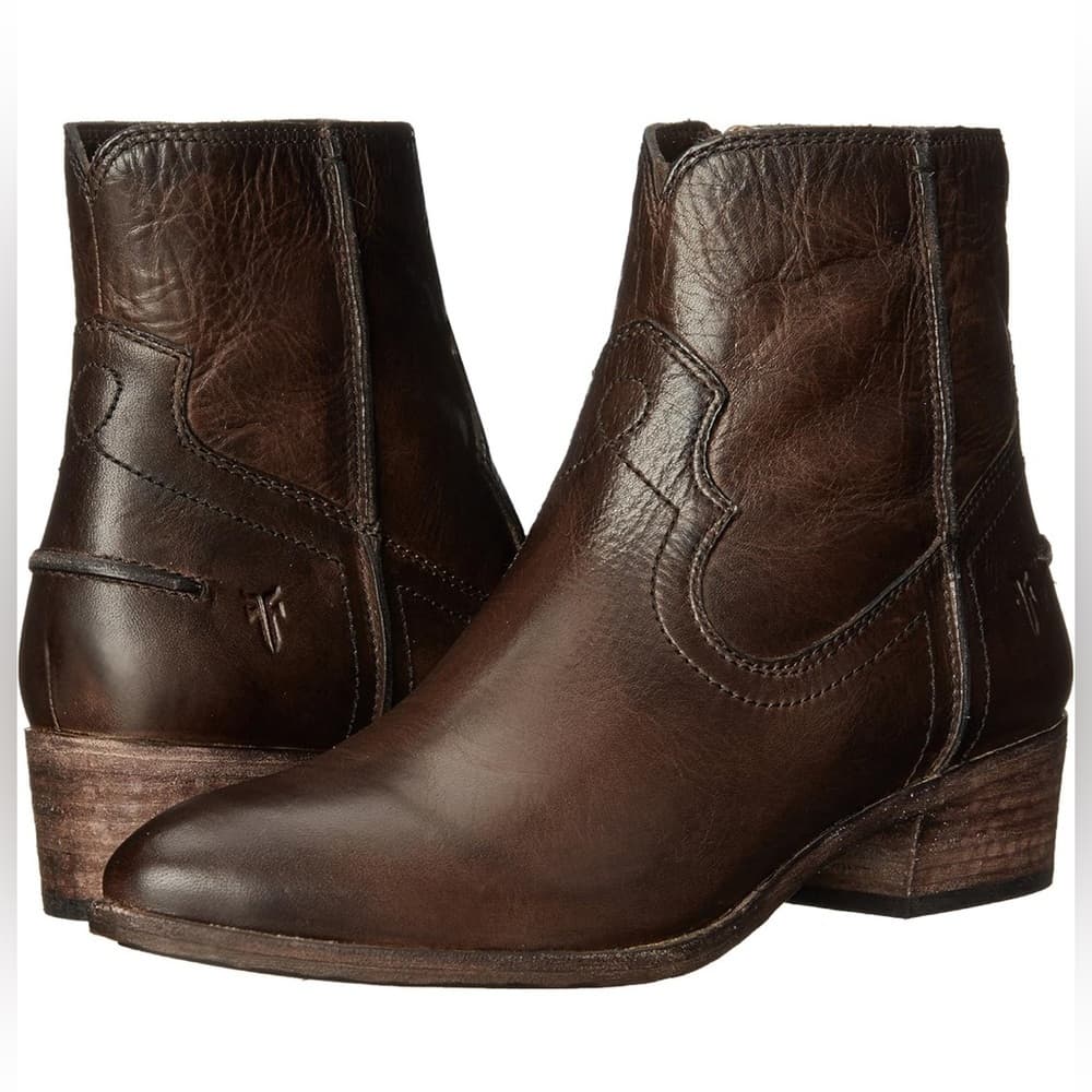 FRYE Ray Seam Short Ankle Wapu Bootie Brown Leather with Box Women 5.5 - Thumbnail 2