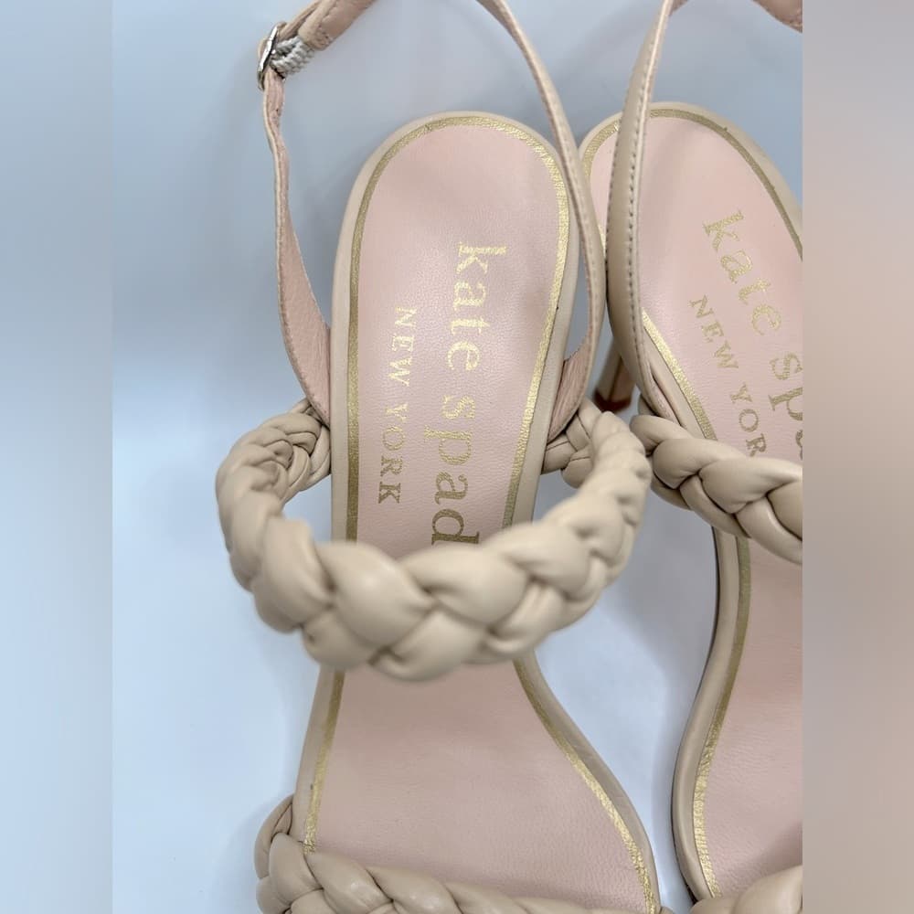 KATE SPADE New York Braided Saffron Leather Nude Slingback Sandal US 8.5 NEW - Thumbnail 6