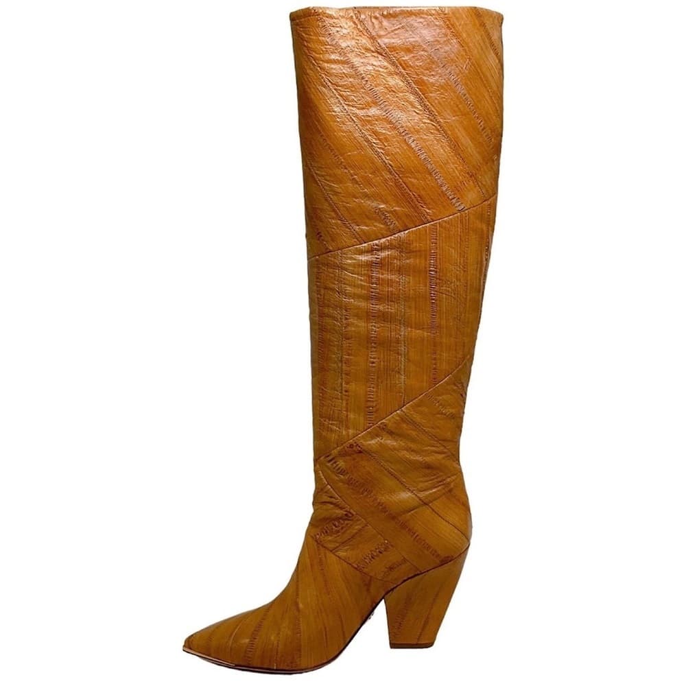 Tory Burch Lila 90mm Knee High Tan Beige Leather Tall Slouch Heeled Boot size 7 - Thumbnail 3