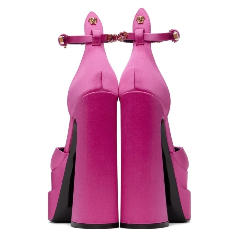 VERSACE Decollete Pink Lemonade Satin Platform Crystal Pointy Heels EU 40 - Thumbnail 3