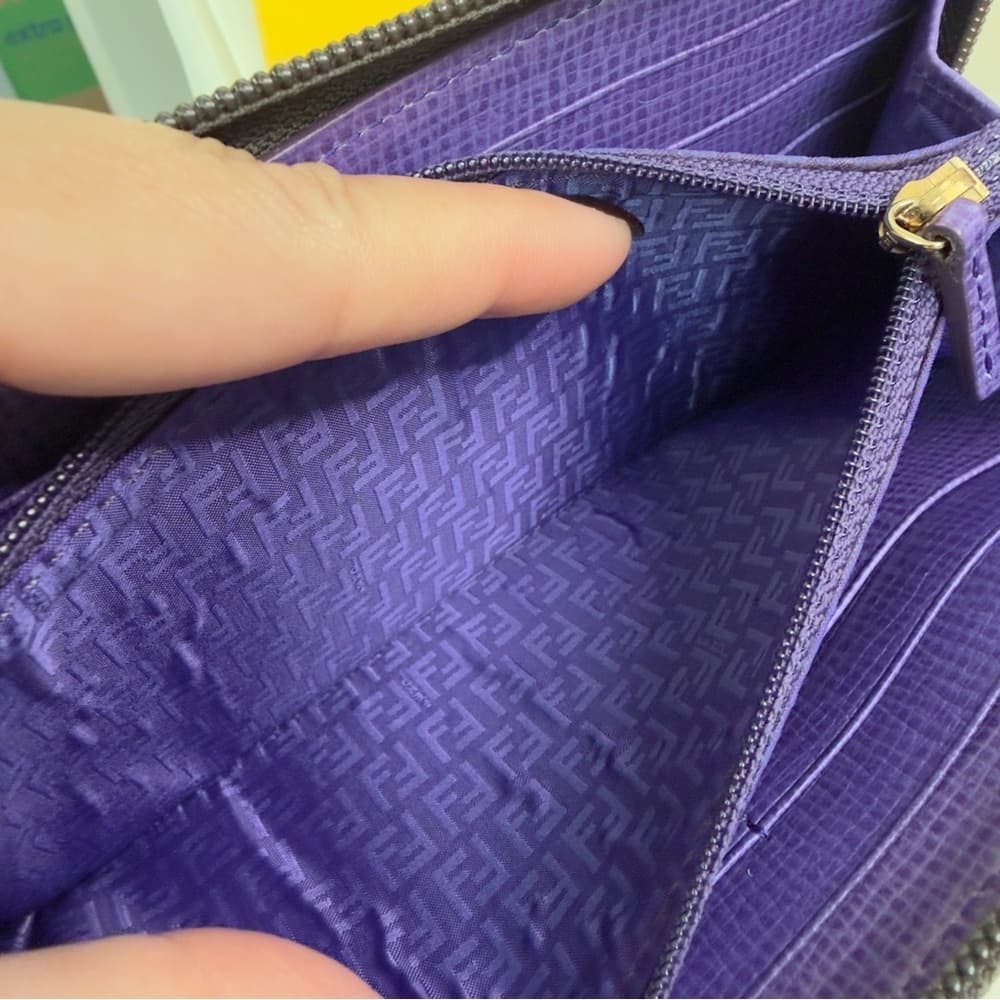 FENDI Zucca Spalmati Vitello Elite Zip Around Wallet Tobacco Viola Purple COA - Thumbnail 11