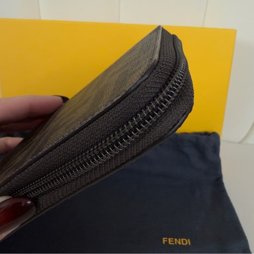 FENDI Zucca Spalmati Vitello Elite Zip Around Wallet Tobacco Viola Purple COA - Thumbnail 15