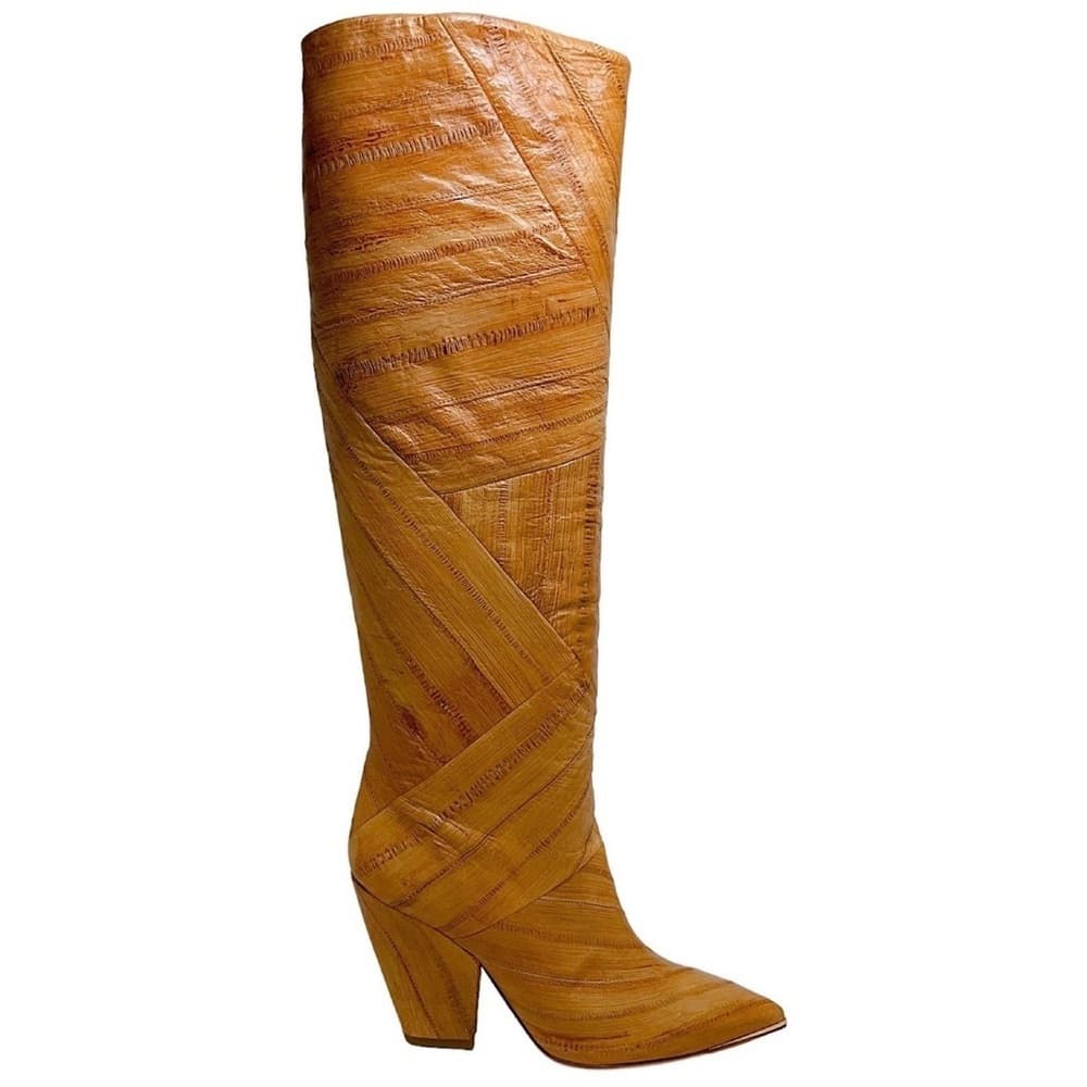 Tory Burch Lila 90mm Knee High Tan Beige Leather Tall Slouch Heeled Boot size 7 - Thumbnail 2