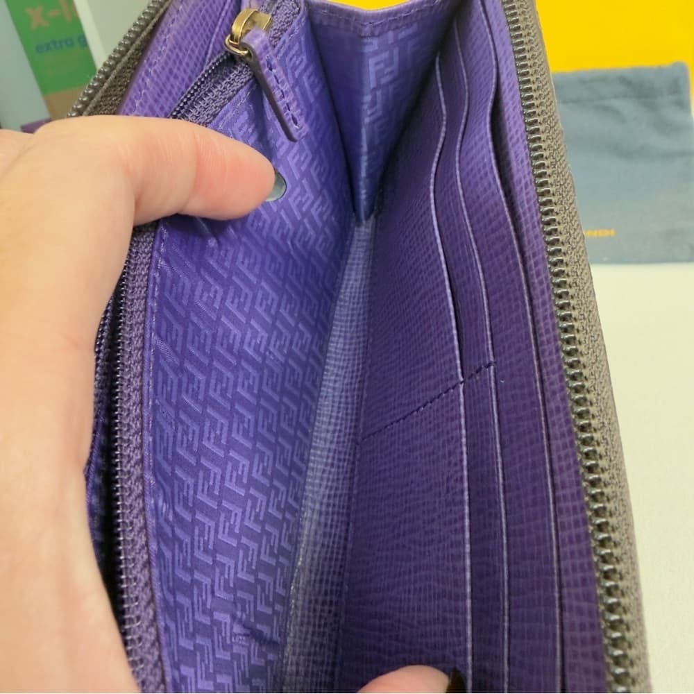 FENDI Zucca Spalmati Vitello Elite Zip Around Wallet Tobacco Viola Purple COA - Thumbnail 12