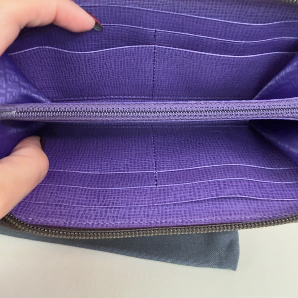 FENDI Zucca Spalmati Vitello Elite Zip Around Wallet Tobacco Viola Purple COA - Thumbnail 6