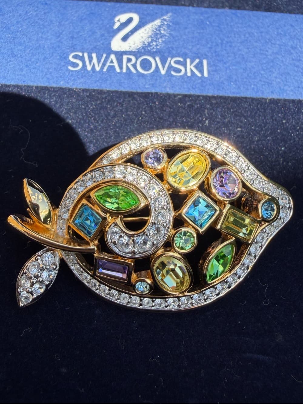 SWAROVSKI Crystal Colorful Gemstone Design Fish Brooch Soo unique with box - Thumbnail 9
