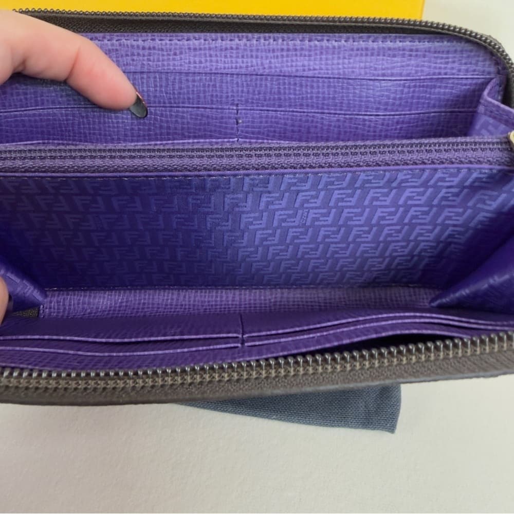 FENDI Zucca Spalmati Vitello Elite Zip Around Wallet Tobacco Viola Purple COA - Thumbnail 7