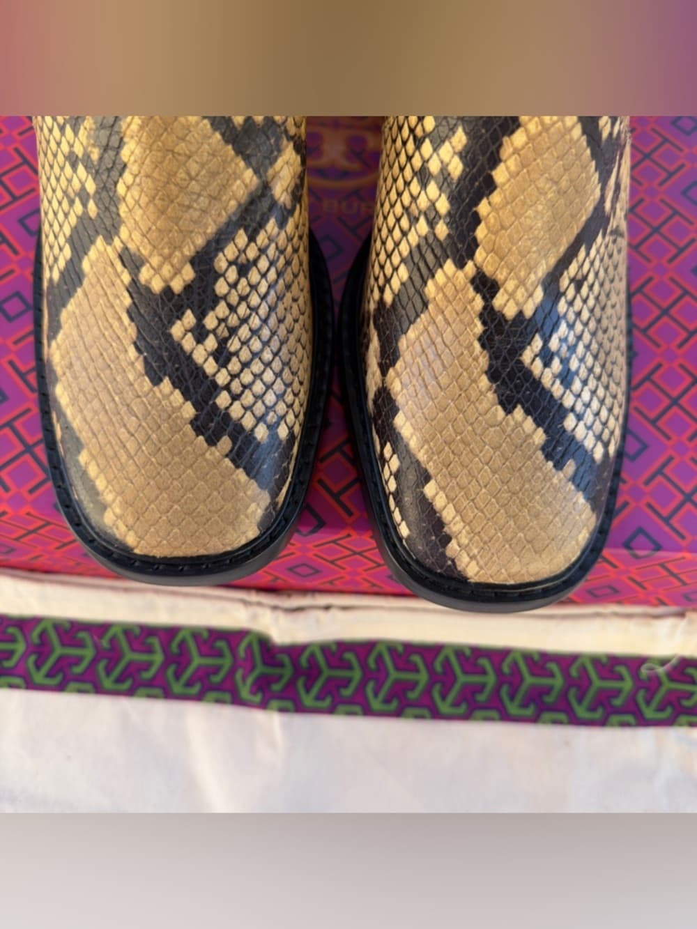 Tory Burch ROCCIO Snake Print Leather Western Ankle Heel Boots 7.5 NEW $595 - Thumbnail 5