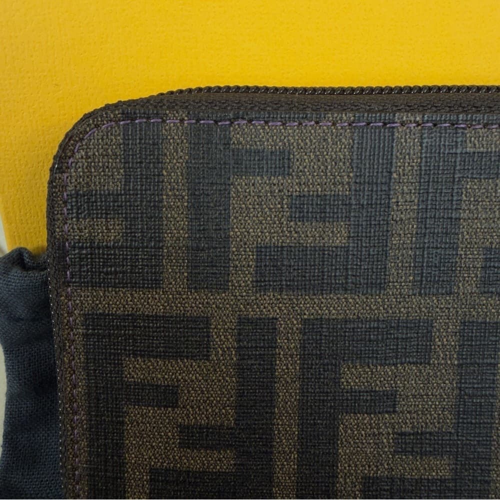 FENDI Zucca Spalmati Vitello Elite Zip Around Wallet Tobacco Viola Purple COA - Thumbnail 4