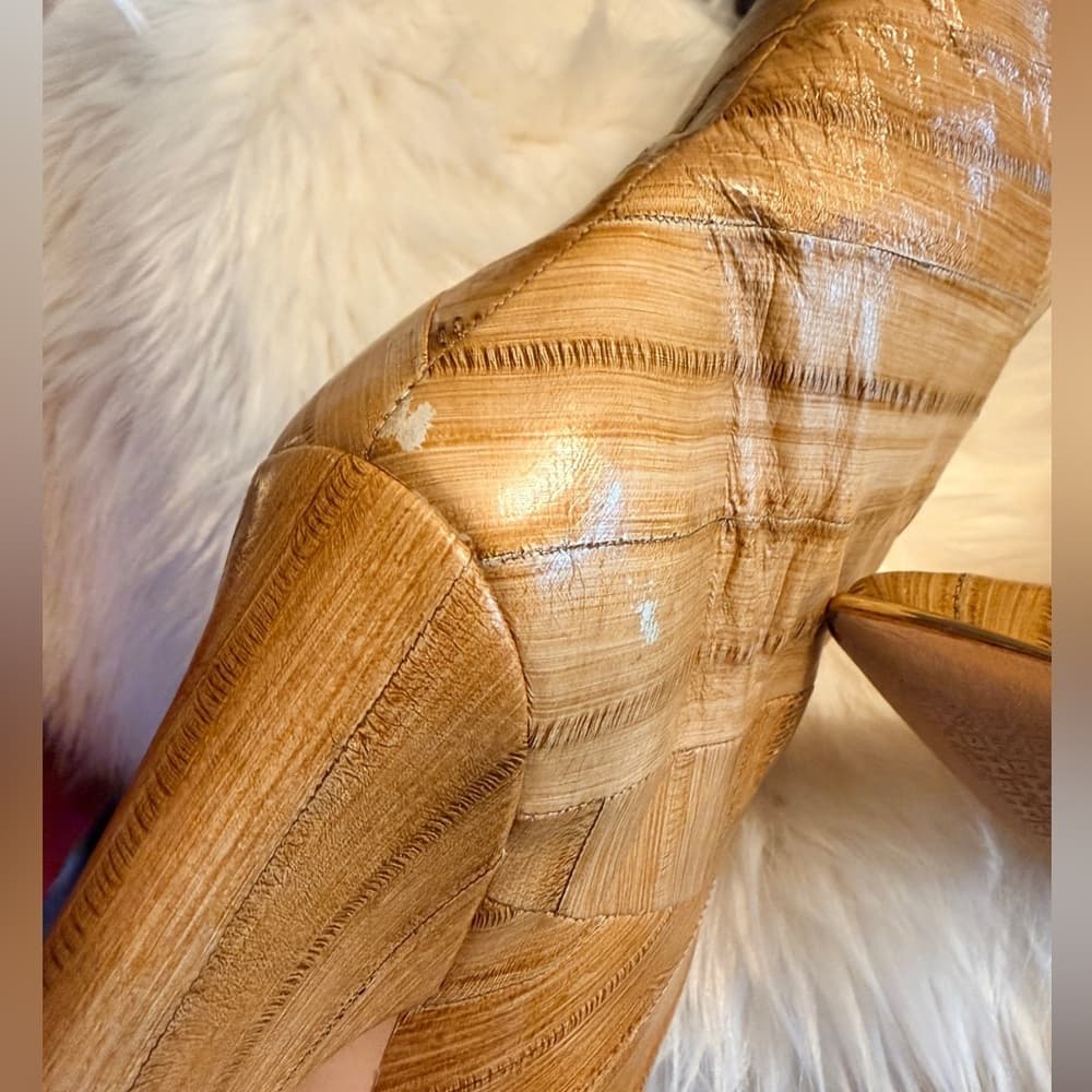Tory Burch Lila 90mm Knee High Tan Beige Leather Tall Slouch Heeled Boot size 7 - Thumbnail 6