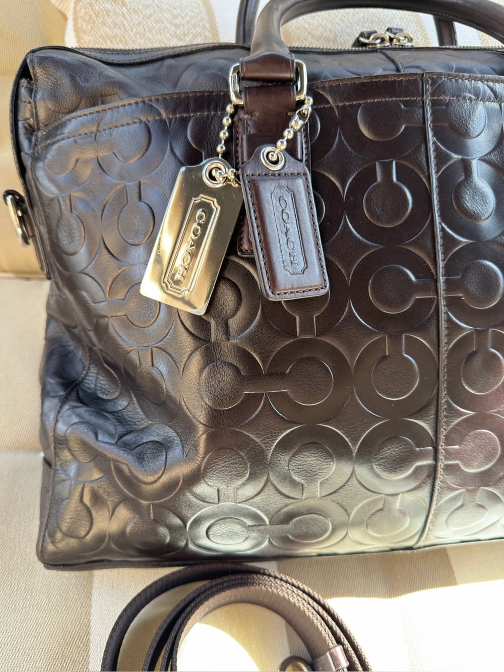 COACH Brown C Logo Stamped Leather Briefcase Laptop Business Shoulder Bag 70251 - Thumbnail 3