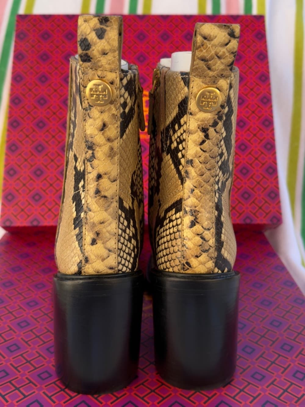 Tory Burch ROCCIO Snake Print Leather Western Ankle Heel Boots 7.5 NEW $595 - Thumbnail 7