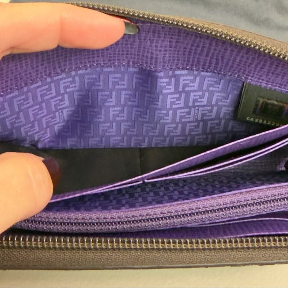 FENDI Zucca Spalmati Vitello Elite Zip Around Wallet Tobacco Viola Purple COA - Thumbnail 10