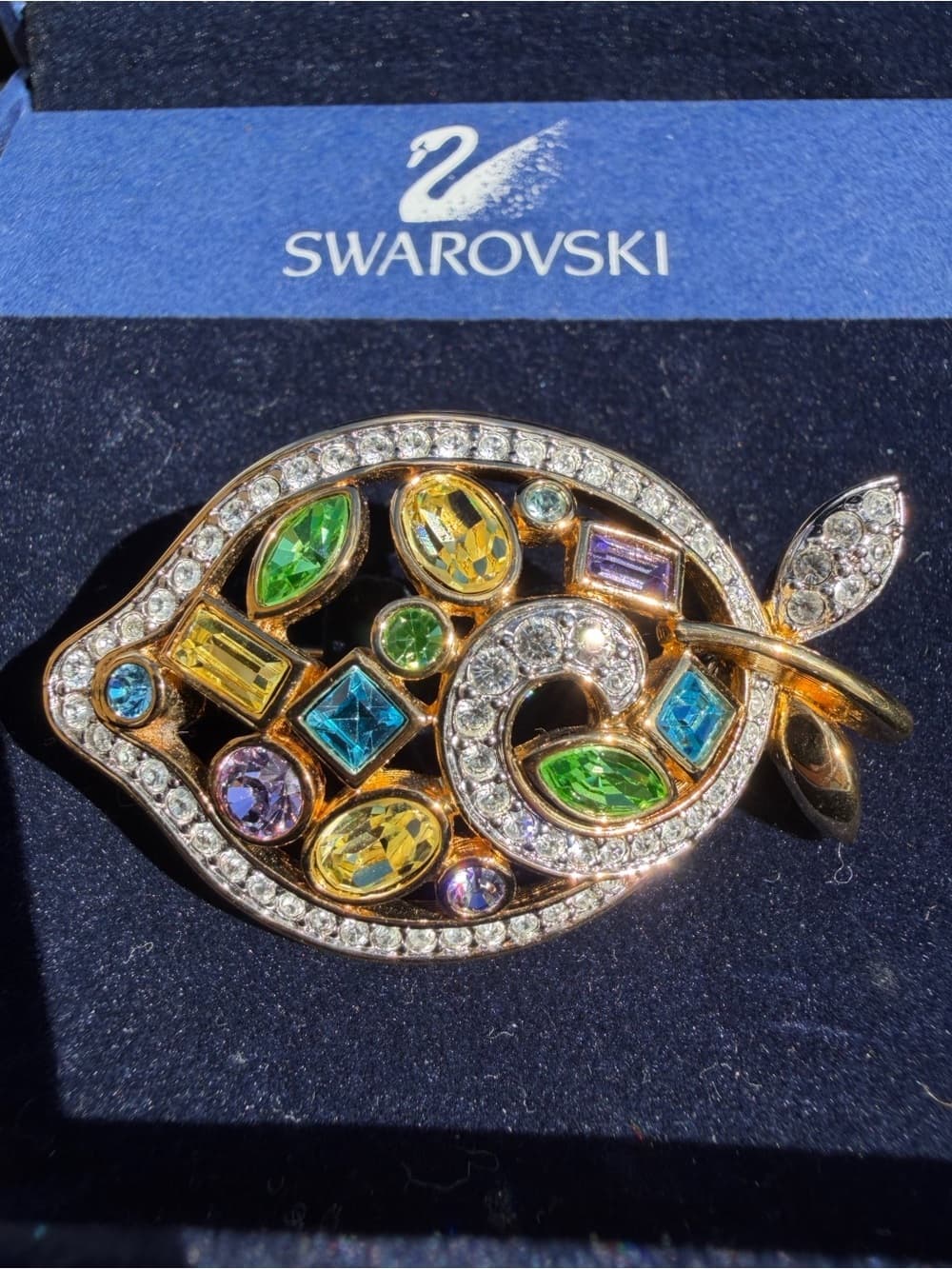 SWAROVSKI Crystal Colorful Gemstone Design Fish Brooch Soo unique with box - Thumbnail 4