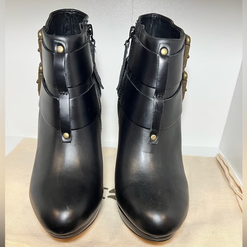 NEW DIESEL MELROSE SYDNAY BLACK LEATHER Brass Buckle Ankle Booties EUR 38 - Thumbnail 3