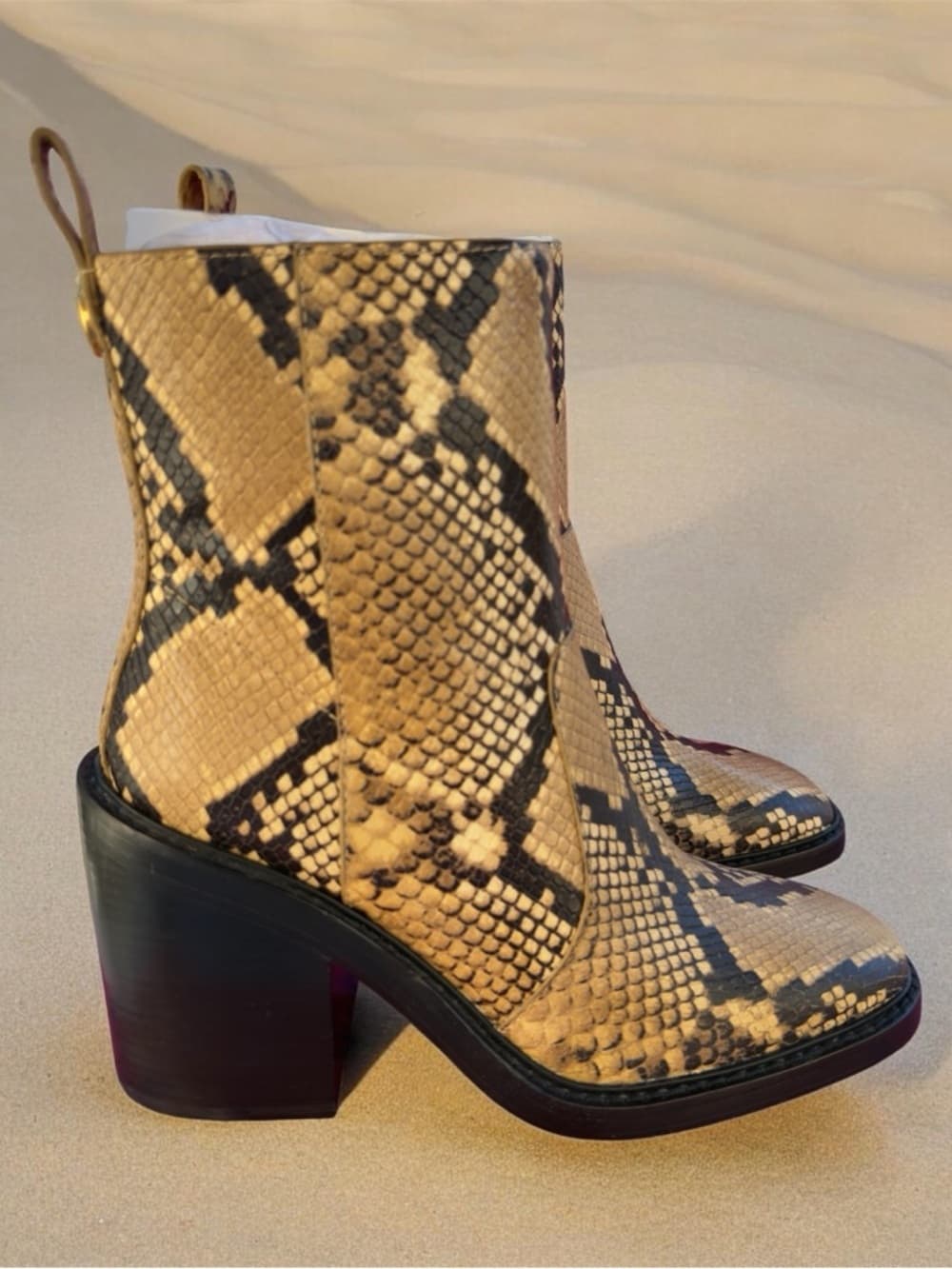 Tory Burch ROCCIO Snake Print Leather Western Ankle Heel Boots 7.5 NEW $595 - Thumbnail 3