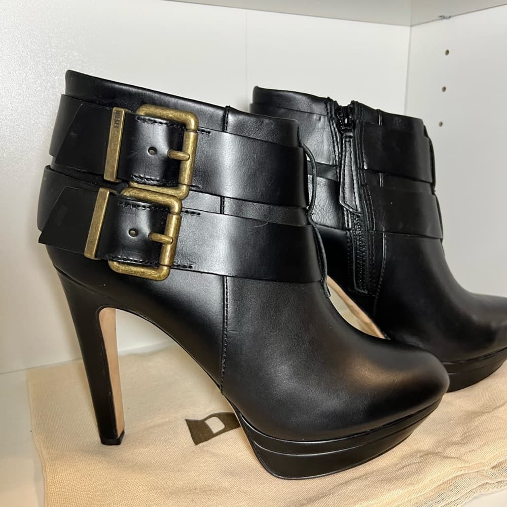 NEW DIESEL MELROSE SYDNAY BLACK LEATHER Brass Buckle Ankle Booties EUR 38 - Thumbnail 2