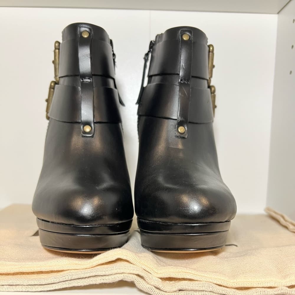 NEW DIESEL MELROSE SYDNAY BLACK LEATHER Brass Buckle Ankle Booties EUR 38 - Thumbnail 4
