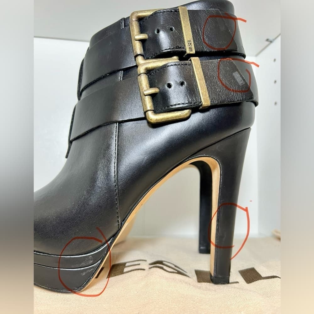NEW DIESEL MELROSE SYDNAY BLACK LEATHER Brass Buckle Ankle Booties EUR 38 - Thumbnail 7