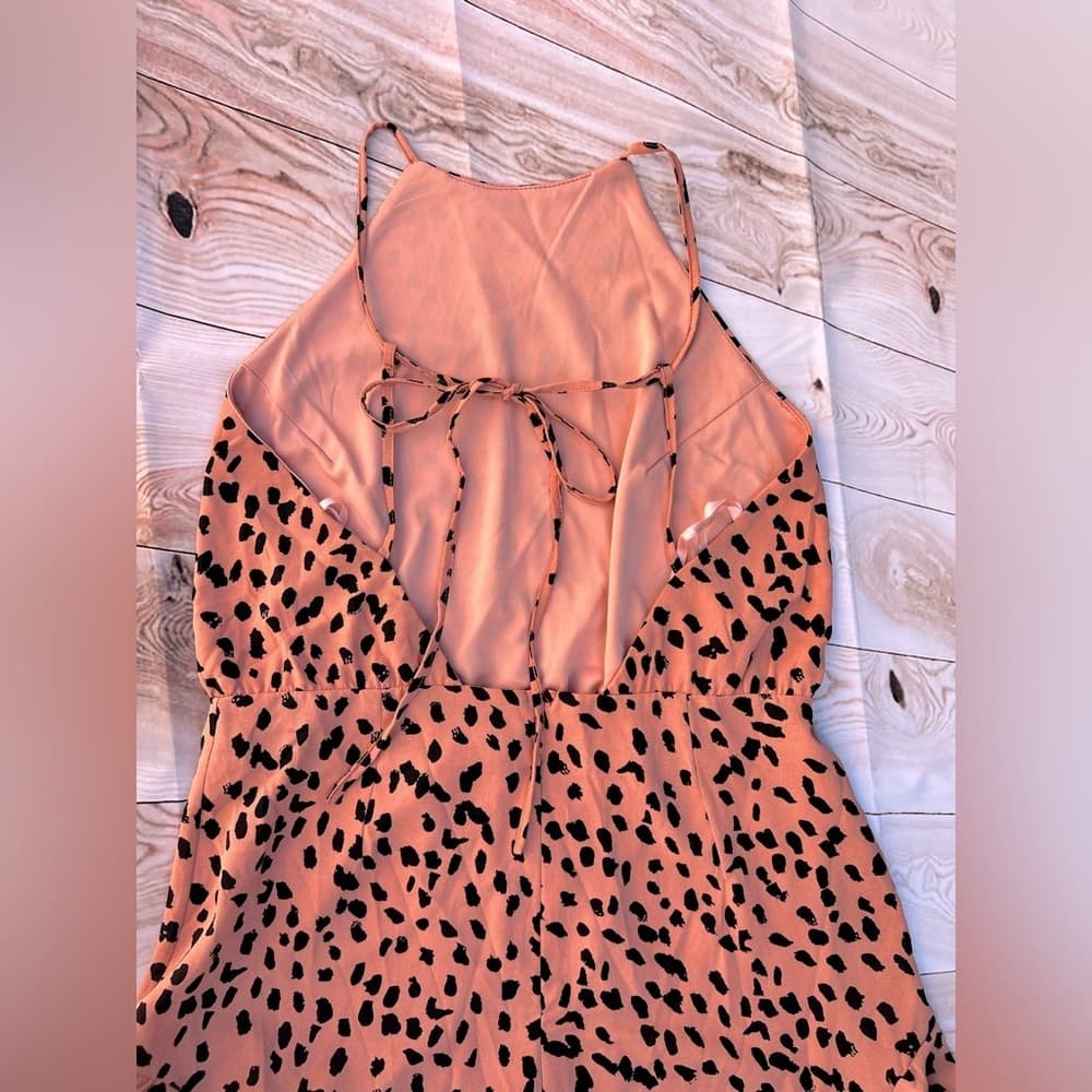 NEW 🌟 SHE + SKY Coral Cheetah Print Romper frilly bottom bow tie string back L - Thumbnail 3