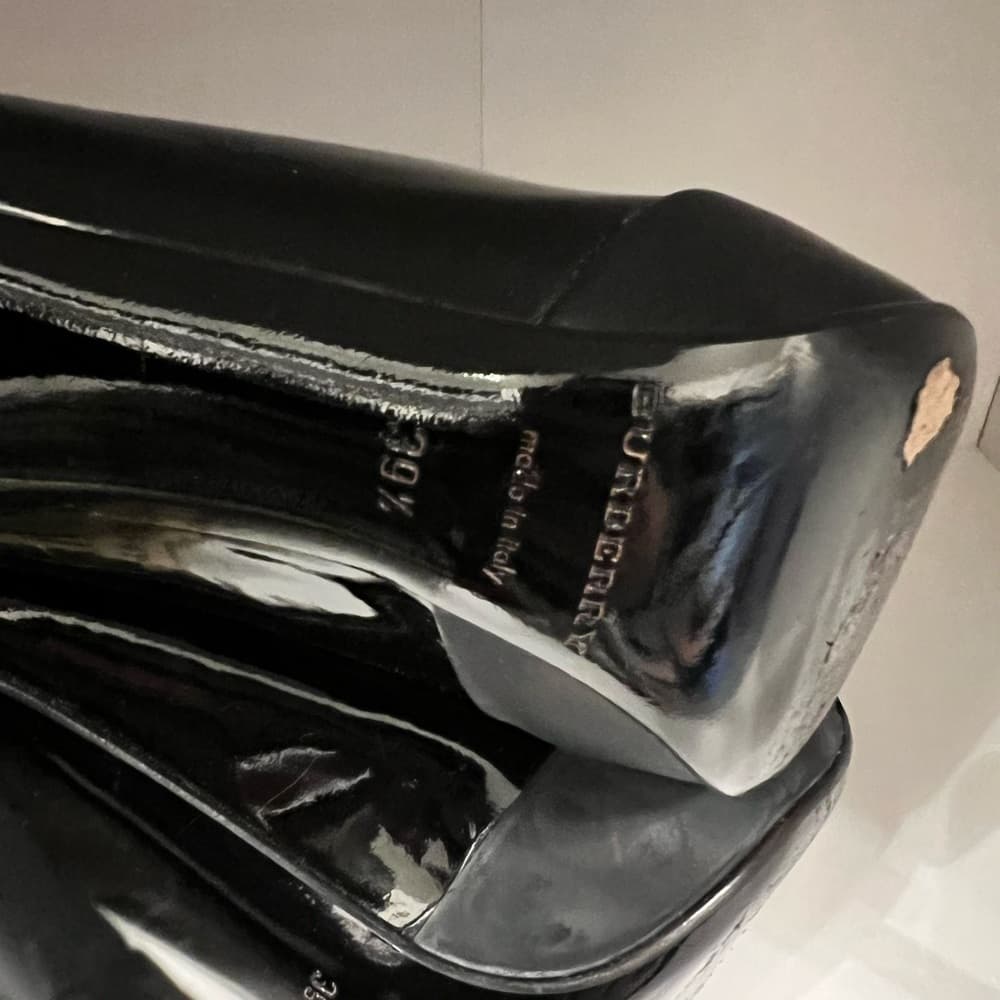 EUC BURBERRY Rubber Tip Zip High Heel Black Patent Booties box EU 39.5 - Thumbnail 10