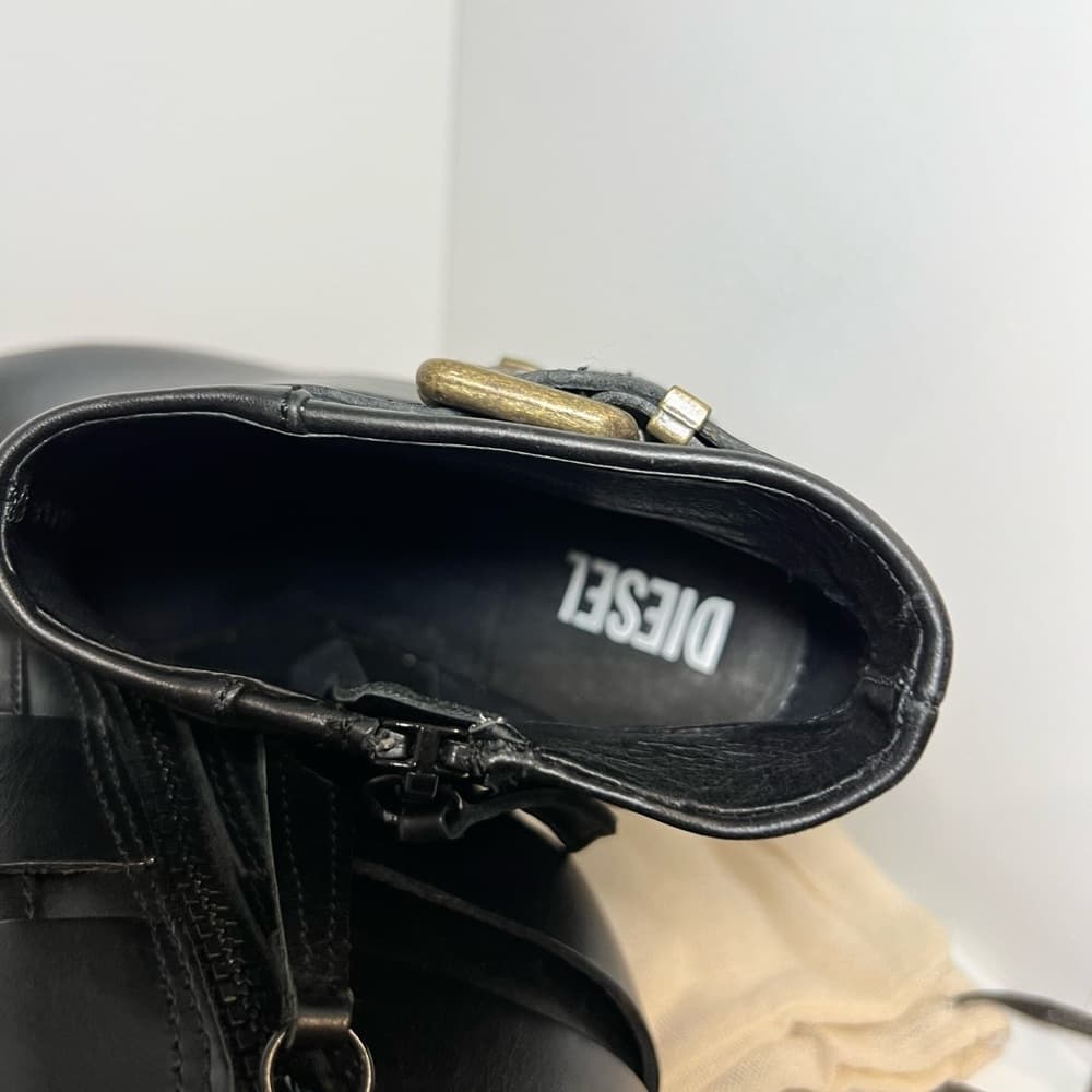NEW DIESEL MELROSE SYDNAY BLACK LEATHER Brass Buckle Ankle Booties EUR 38 - Thumbnail 12