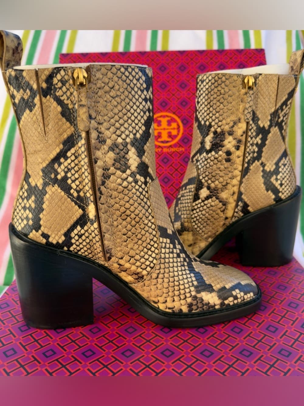 Tory Burch ROCCIO Snake Print Leather Western Ankle Heel Boots 7.5 NEW $595 - Thumbnail 6
