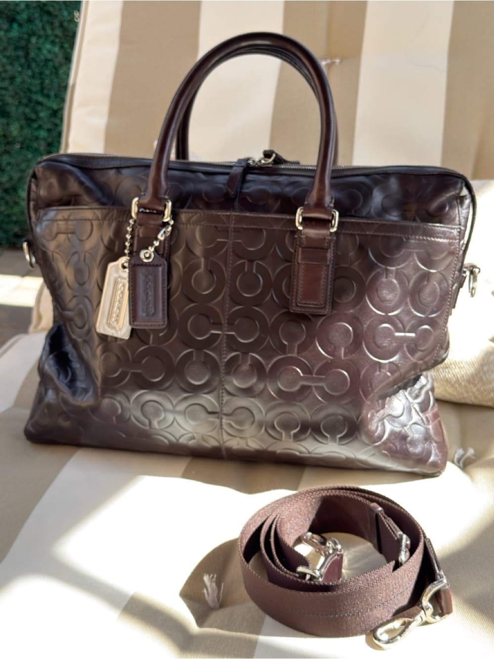 COACH Brown C Logo Stamped Leather Briefcase Laptop Business Shoulder Bag 70251 - Thumbnail 2