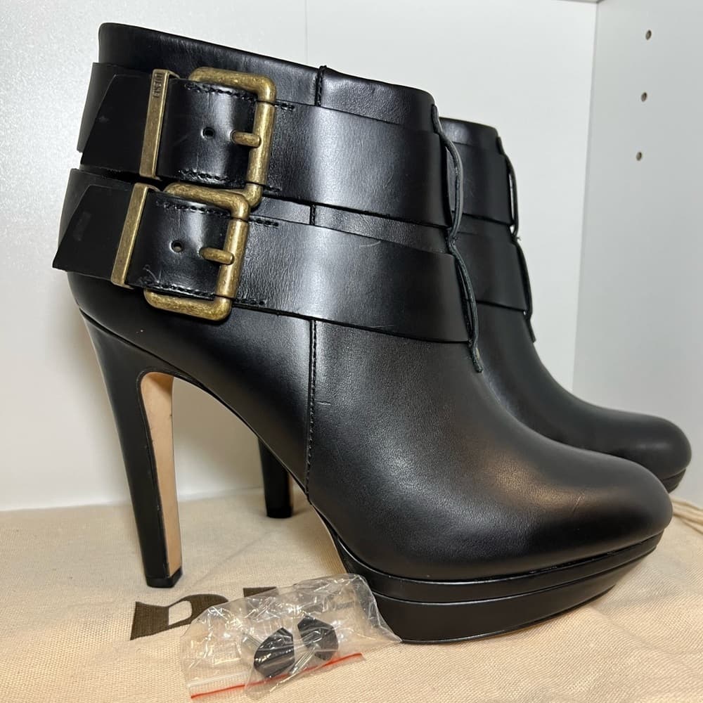 NEW DIESEL MELROSE SYDNAY BLACK LEATHER Brass Buckle Ankle Booties EUR 38 - Thumbnail 13