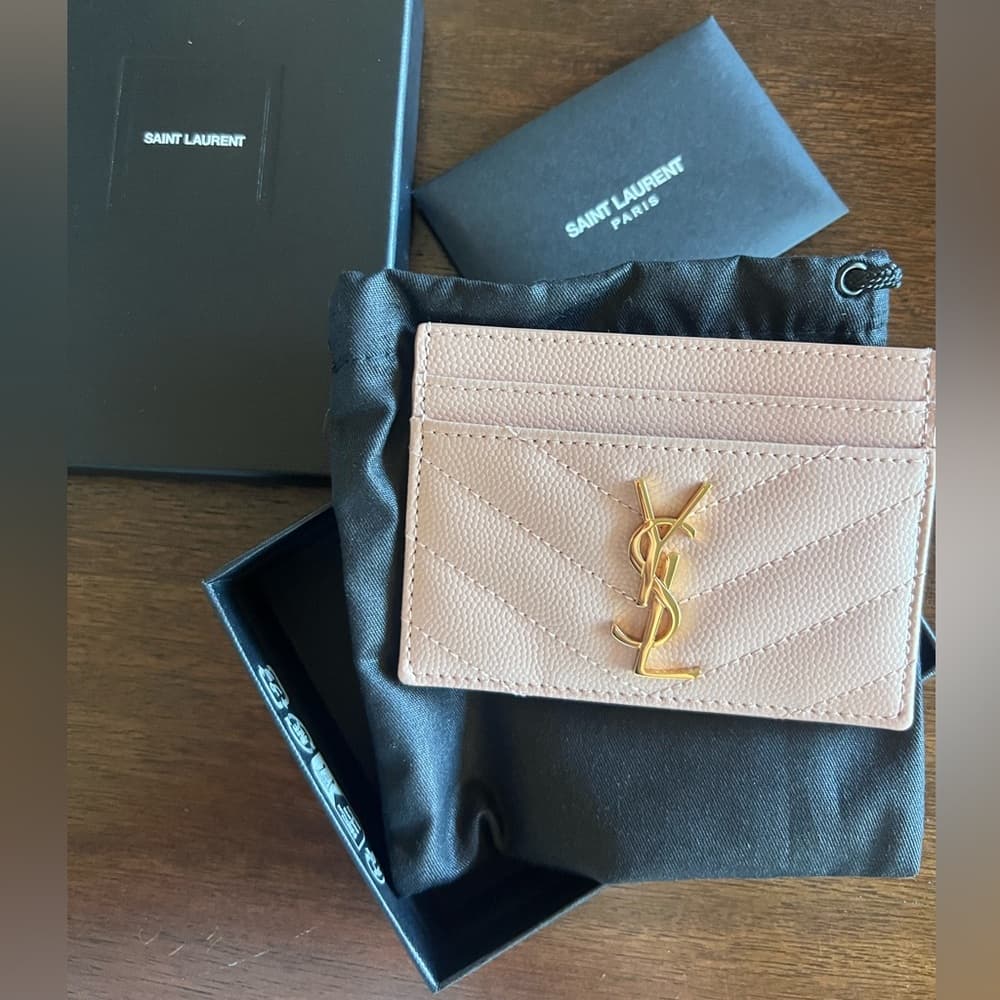 EUC Saint Laurent Cassandre Matelasse Card Holder Case Wallet Pink or Beige Box - Thumbnail 6