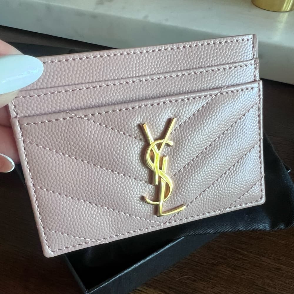 EUC Saint Laurent Cassandre Matelasse Card Holder Case Wallet Pink or Beige Box - Thumbnail 7
