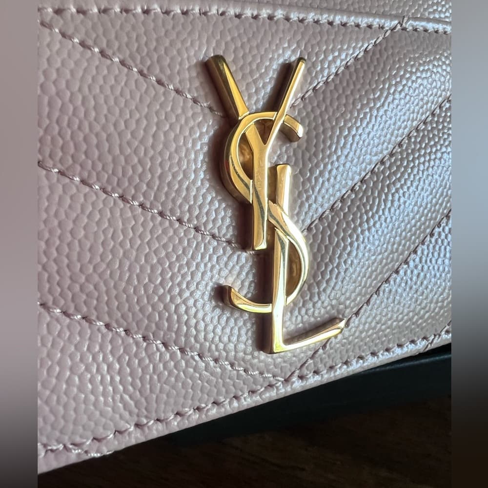 EUC Saint Laurent Cassandre Matelasse Card Holder Case Wallet Pink or Beige Box - Thumbnail 10