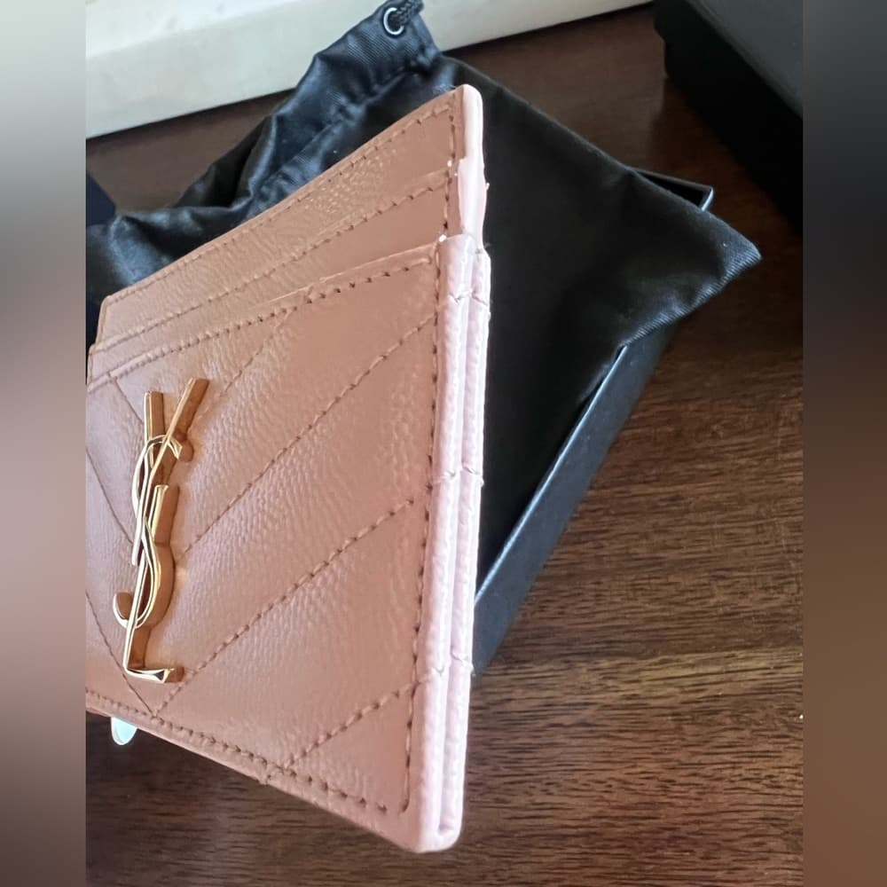EUC Saint Laurent Cassandre Matelasse Card Holder Case Wallet Pink or Beige Box - Thumbnail 8