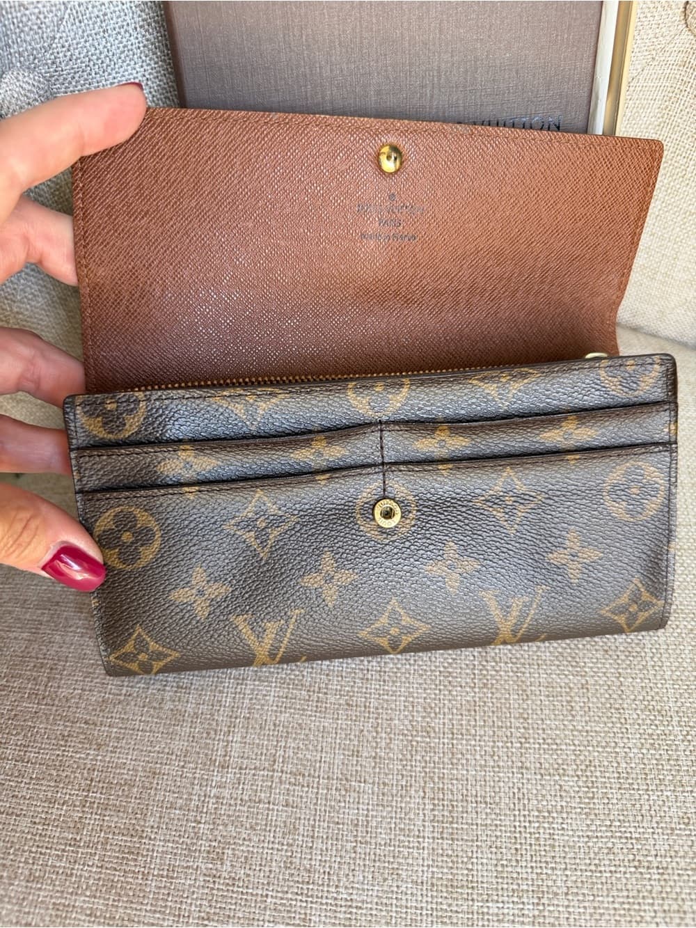 Louis Vuitton Monogram Sarah Long Bifold Card Snap Wallet Brown Canvas w/ Box - Thumbnail 5