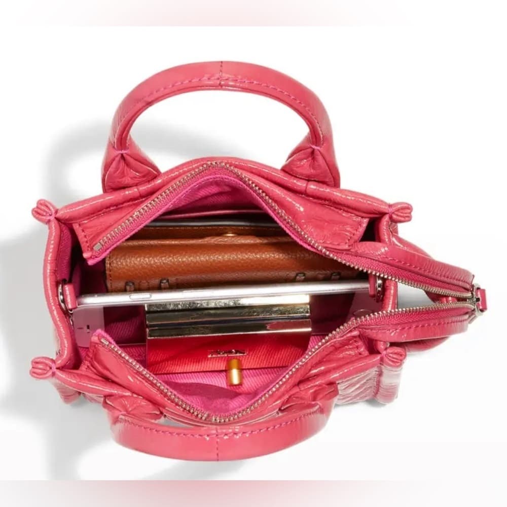 NEW MARC JACOBS The SHINY Mini CRINKLE Leather Crossbody The Tote Bag Magenta - Thumbnail 10