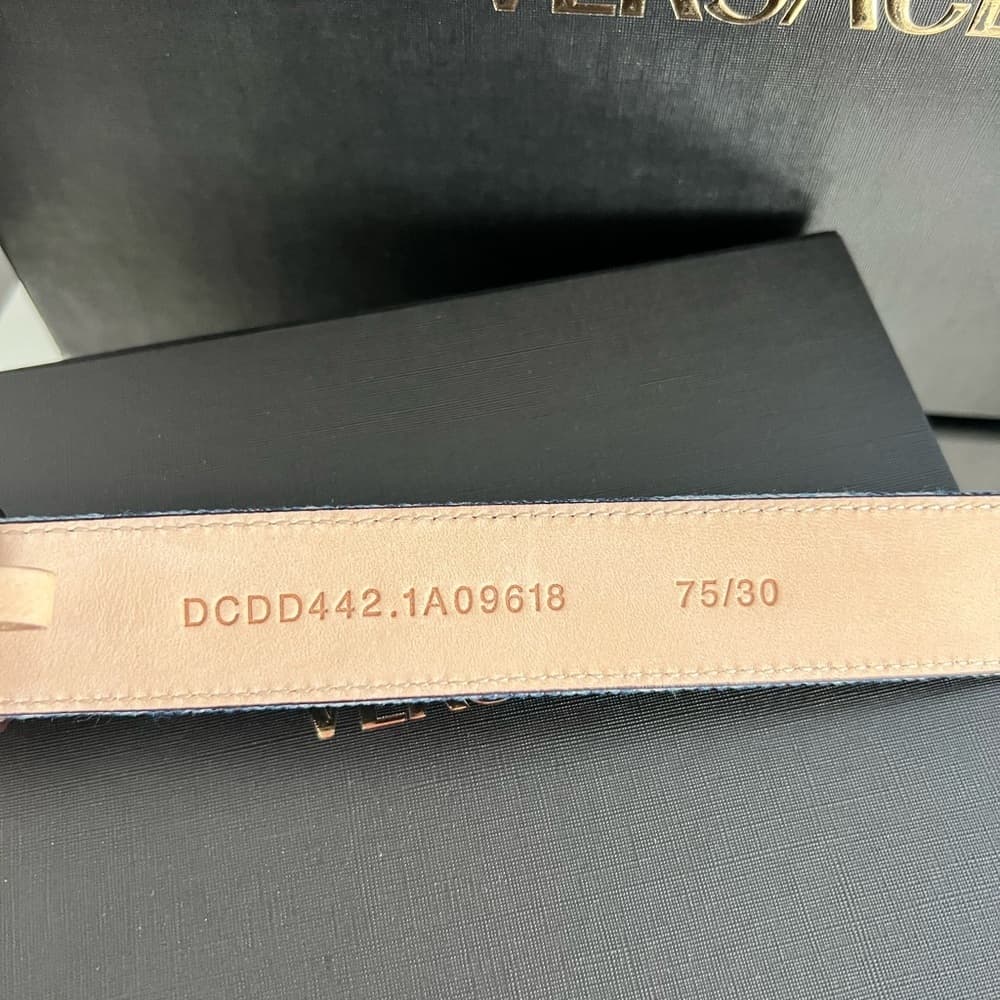 NEW VERSACE LA MEDUSA GOLD BUCKLE BAROCCO DENIM Leather Jean Belt 75/30 Medium - Thumbnail 10