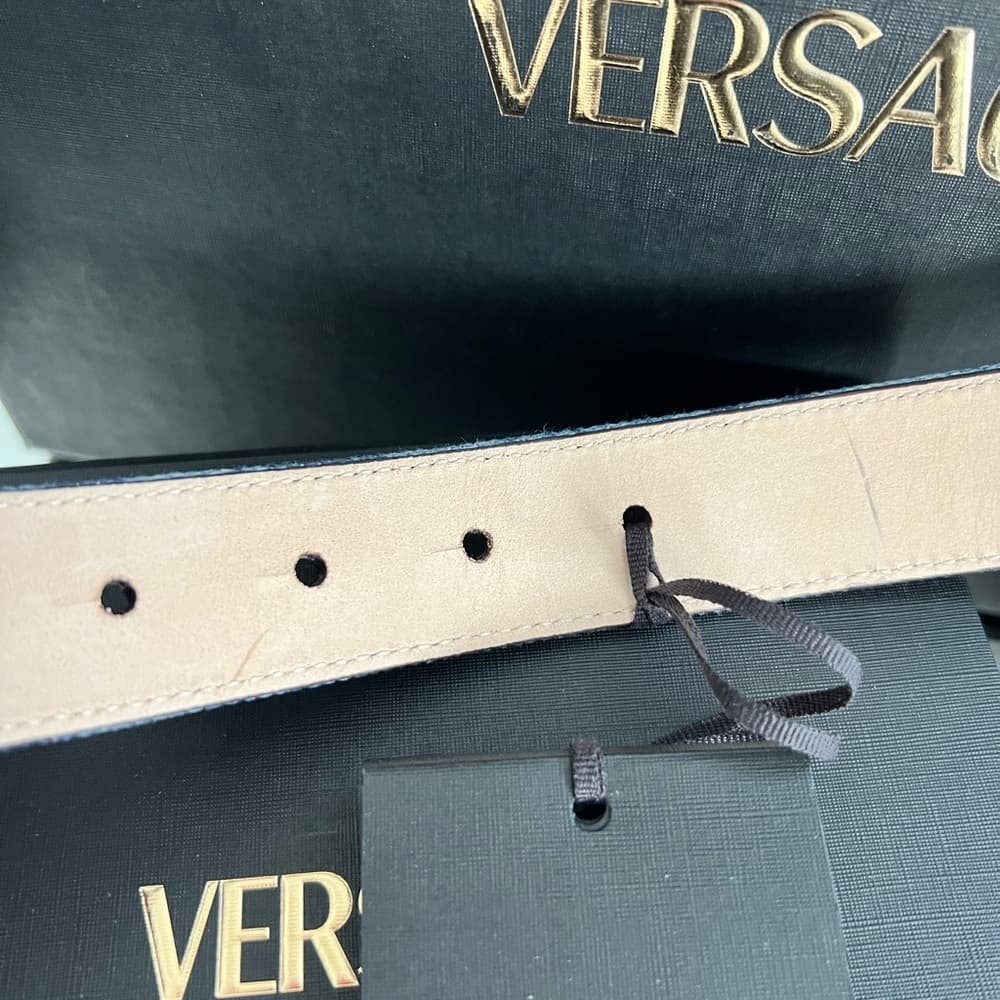 NEW VERSACE LA MEDUSA GOLD BUCKLE BAROCCO DENIM Leather Jean Belt 75/30 Medium - Thumbnail 11