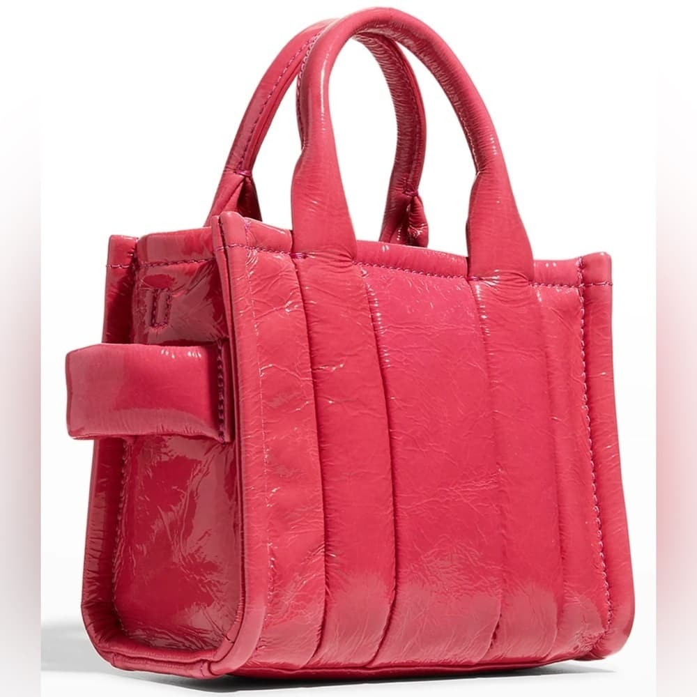 NEW MARC JACOBS The SHINY Mini CRINKLE Leather Crossbody The Tote Bag Magenta - Thumbnail 5