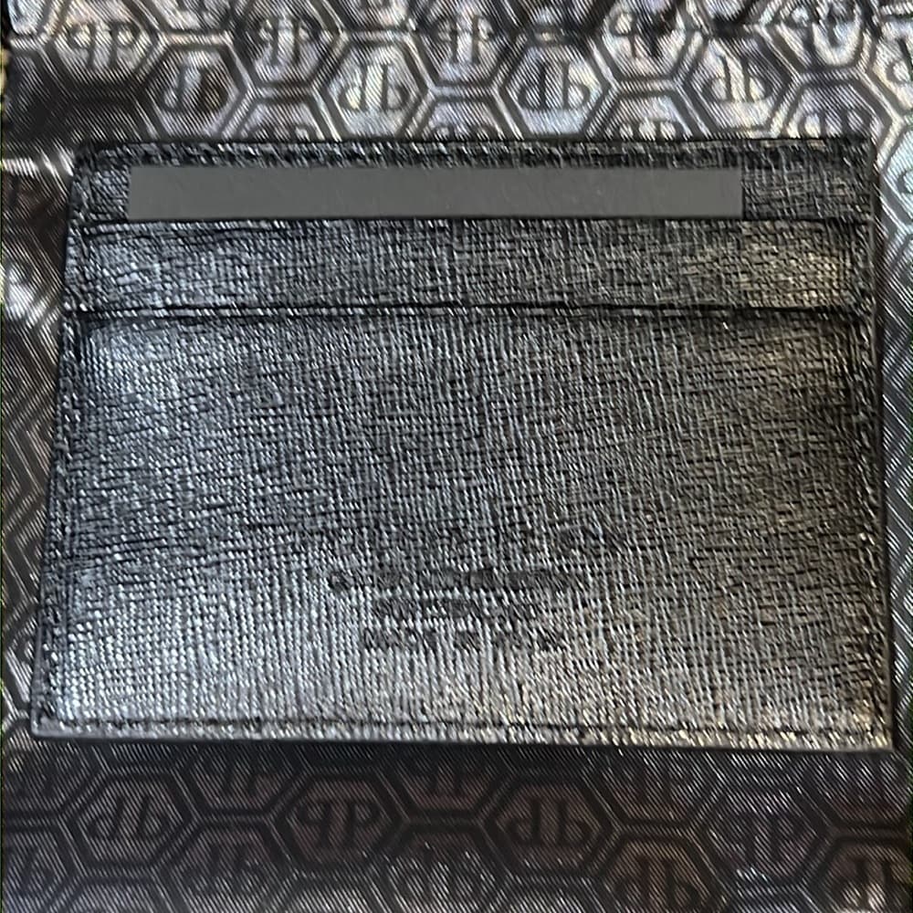 NEW Philipp Plein Limited Edition Black Leather Skull Credit Card Holder in Box - Thumbnail 4