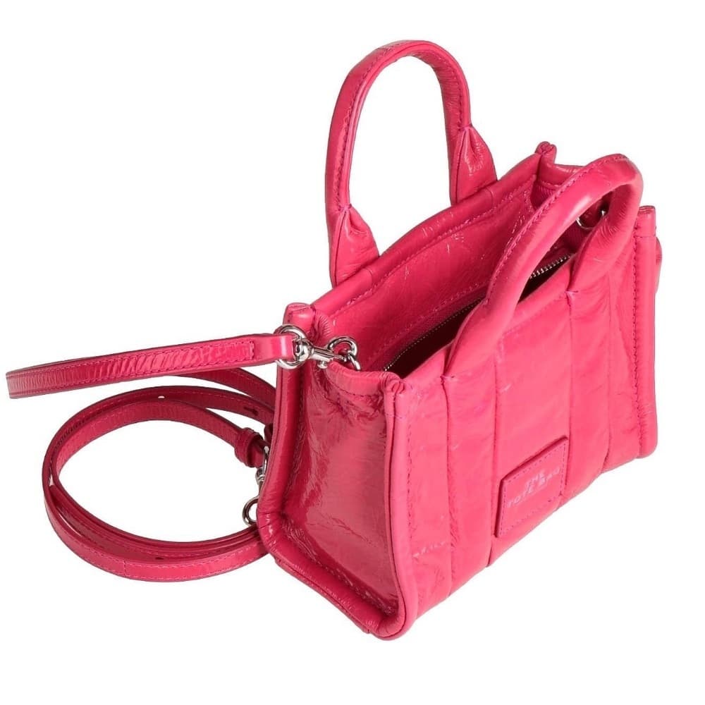 NEW MARC JACOBS The SHINY Mini CRINKLE Leather Crossbody The Tote Bag Magenta - Thumbnail 3