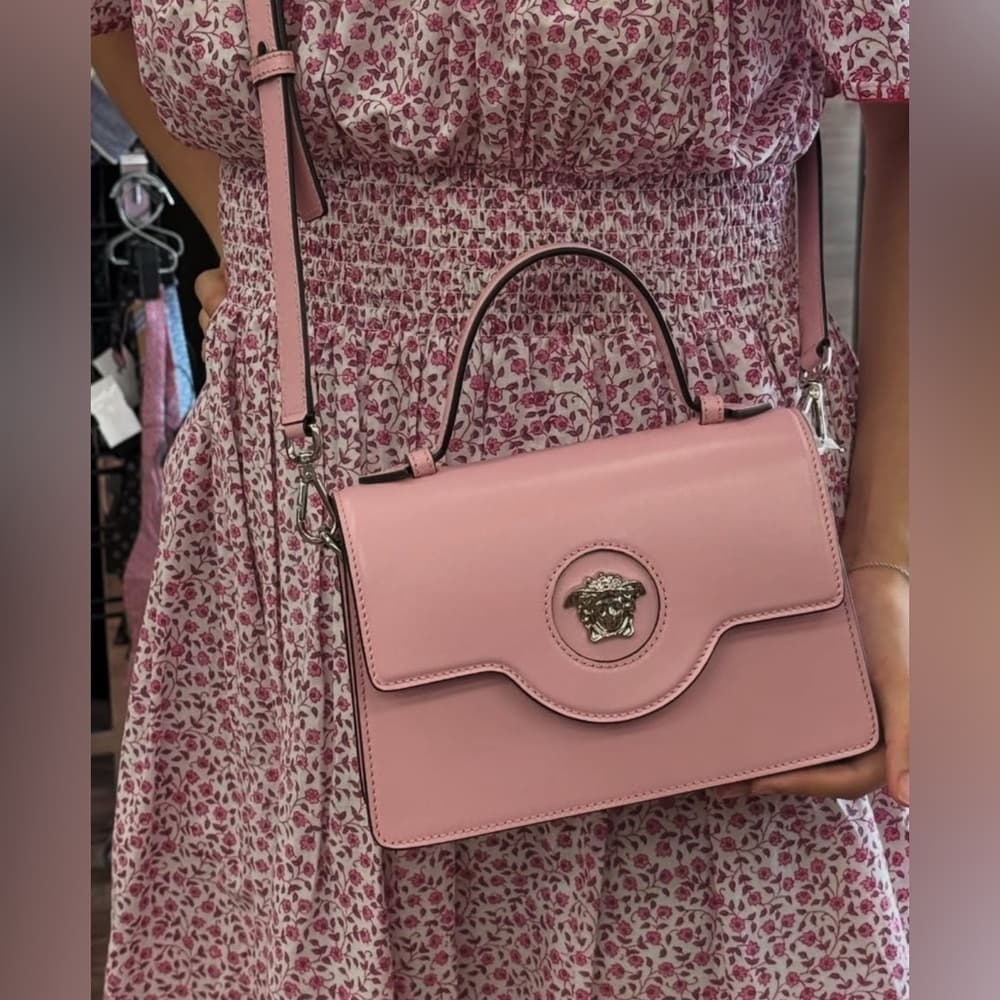 VERSACE La Medusa Pink Top Handle Shoulder Calfskin Leather Handbag Box Dust bag - Thumbnail 5