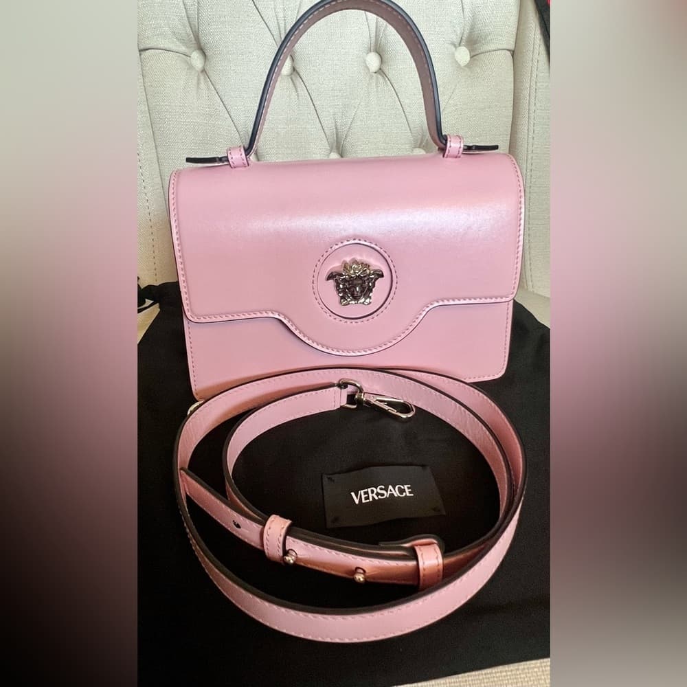 VERSACE La Medusa Pink Top Handle Shoulder Calfskin Leather Handbag Box Dust bag - Thumbnail 13