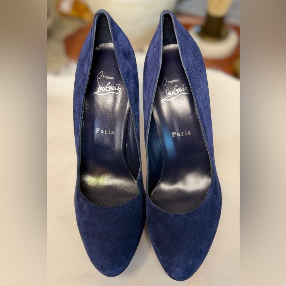 Christian Louboutin Lady 160 mm Pumps Navy Blue Suede Platform Heels Size EU 40 - Thumbnail 4