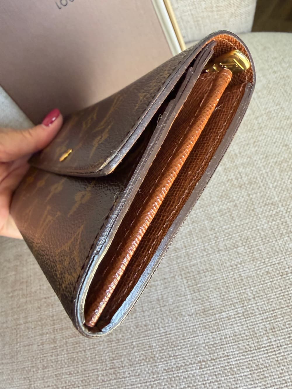 Louis Vuitton Monogram Sarah Long Bifold Card Snap Wallet Brown Canvas w/ Box - Thumbnail 3
