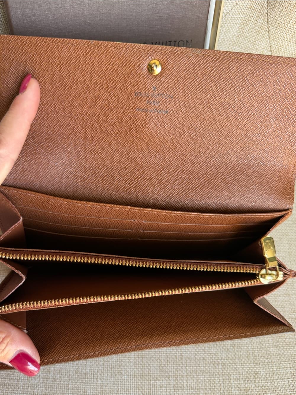 Louis Vuitton Monogram Sarah Long Bifold Card Snap Wallet Brown Canvas w/ Box - Thumbnail 6