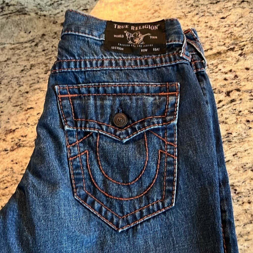 TRUE RELIGION RICKY SUPER T STITCH RELAXED STRAIGHT MENS DARK WASH 31 NEW - Thumbnail 13