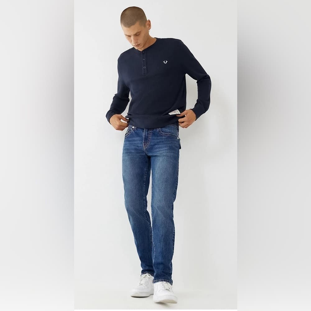TRUE RELIGION RICKY SUPER T STITCH RELAXED STRAIGHT MENS DARK WASH 31 NEW - Thumbnail 2