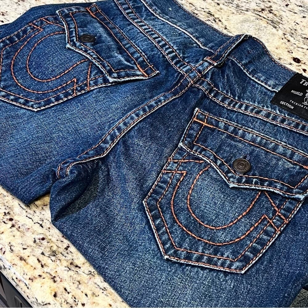 TRUE RELIGION RICKY SUPER T STITCH RELAXED STRAIGHT MENS DARK WASH 31 NEW - Thumbnail 8